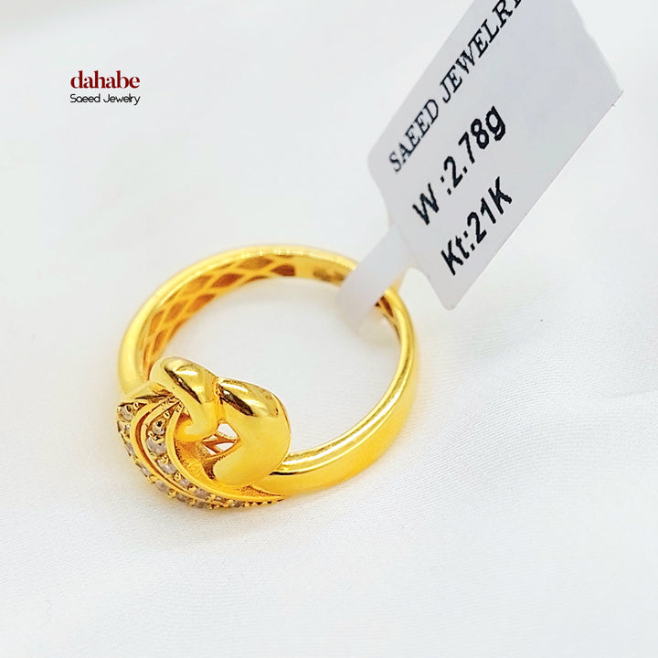 21K Gold Knot Ring with Clear Accents