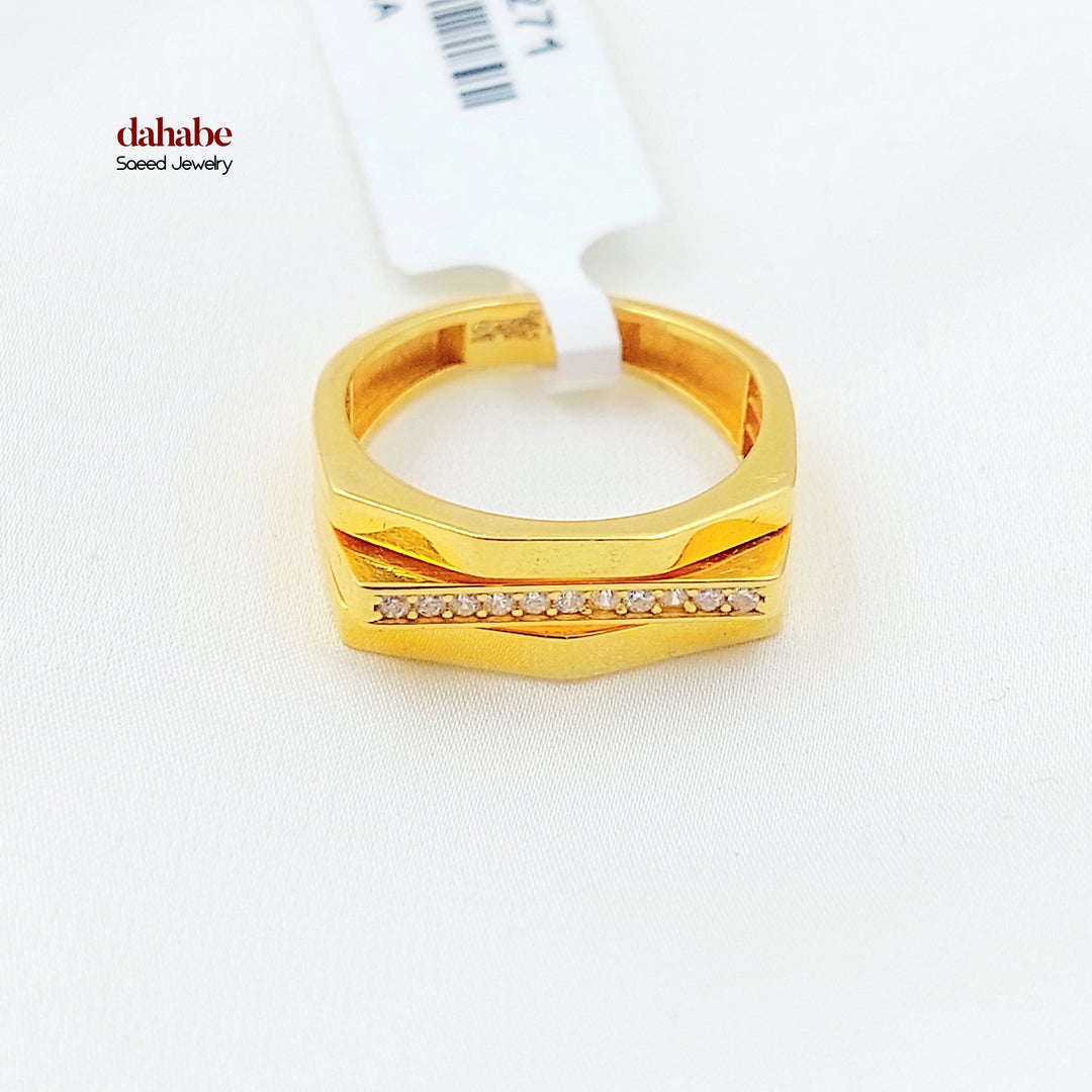 Zircon Studded Deluxe Ring Made of 21K Gold by Saeed Jewelry 