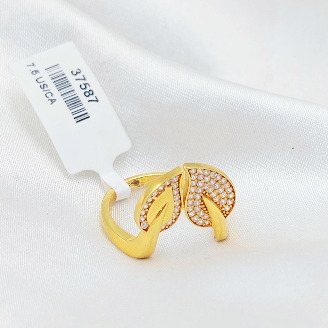 Zircon Studded Almond Ring Made of 21K Gold by Saeed Jewelry 