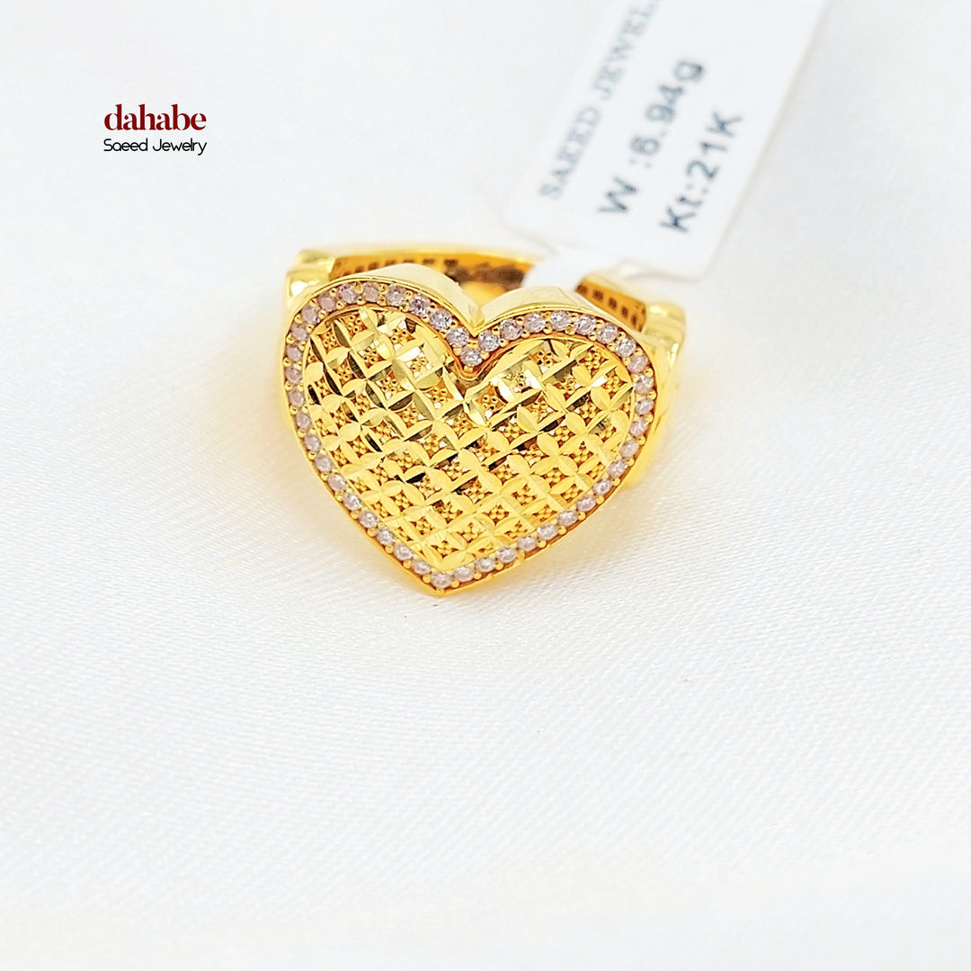 Zircon Studded Heart Ring Made of 21K Gold by Saeed Jewelry 