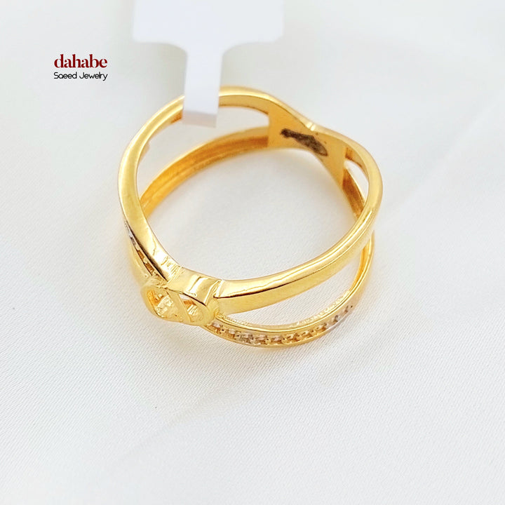 Zircon Studded X Style Ring Made of 21K Gold by Saeed Jewelry 