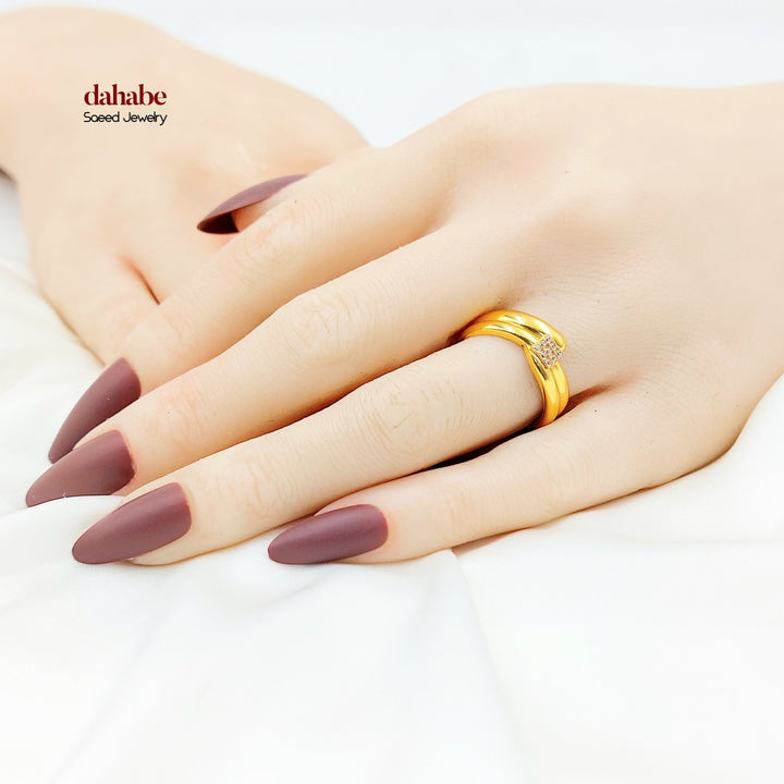 21K Gold Nail Ring with Clear Accents