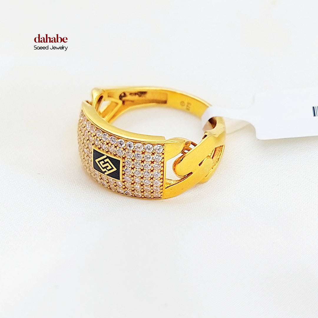 Zircon Studded Cuban Links Ring Made of 21K Gold by Saeed Jewelry 