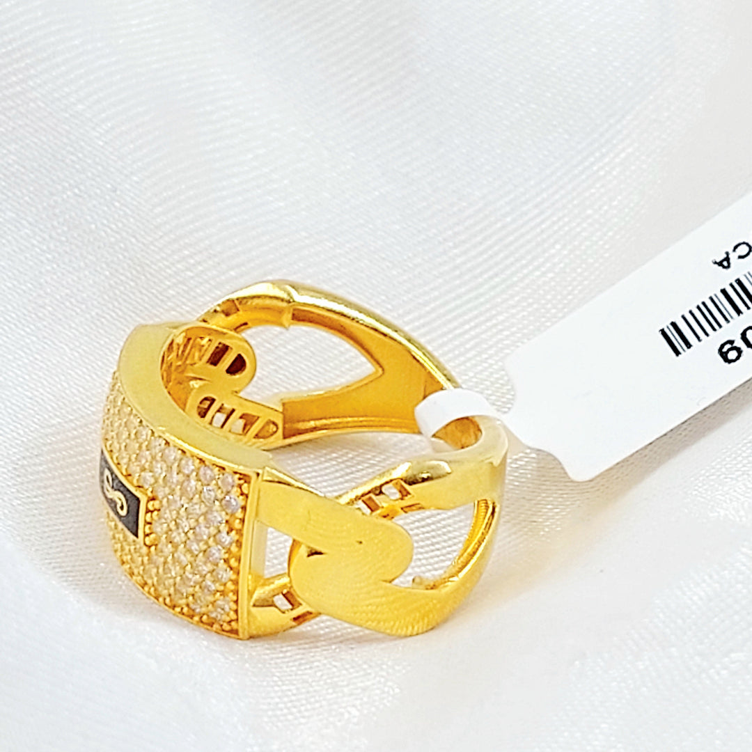 Zircon Studded Cuban Links Ring Made of 21K Gold by Saeed Jewelry 