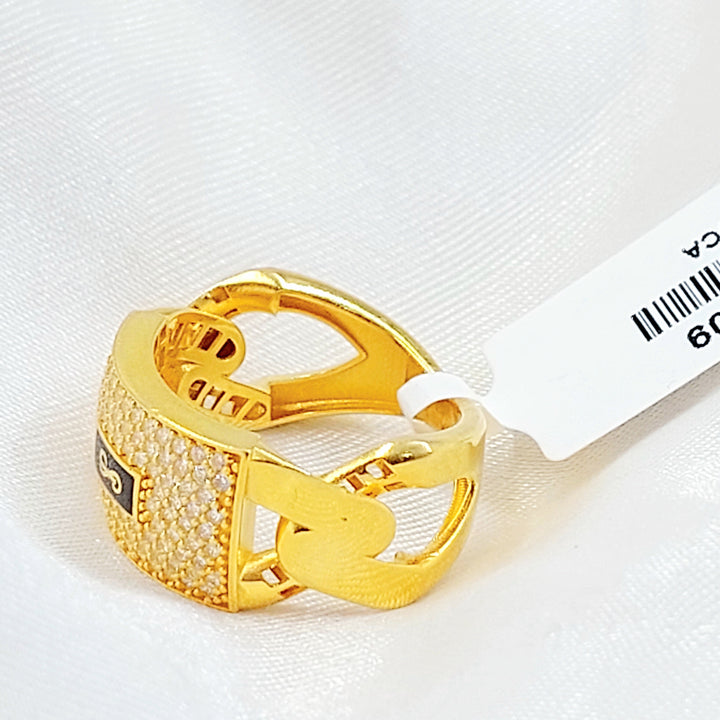 Zircon Studded Cuban Links Ring Made of 21K Gold by Saeed Jewelry 