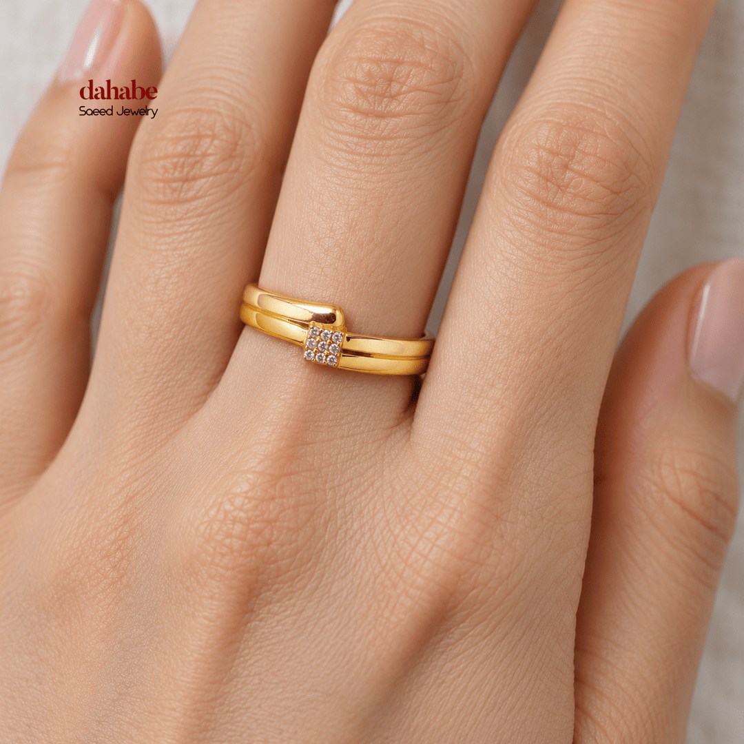 21K Gold Nail Ring with Clear Accents