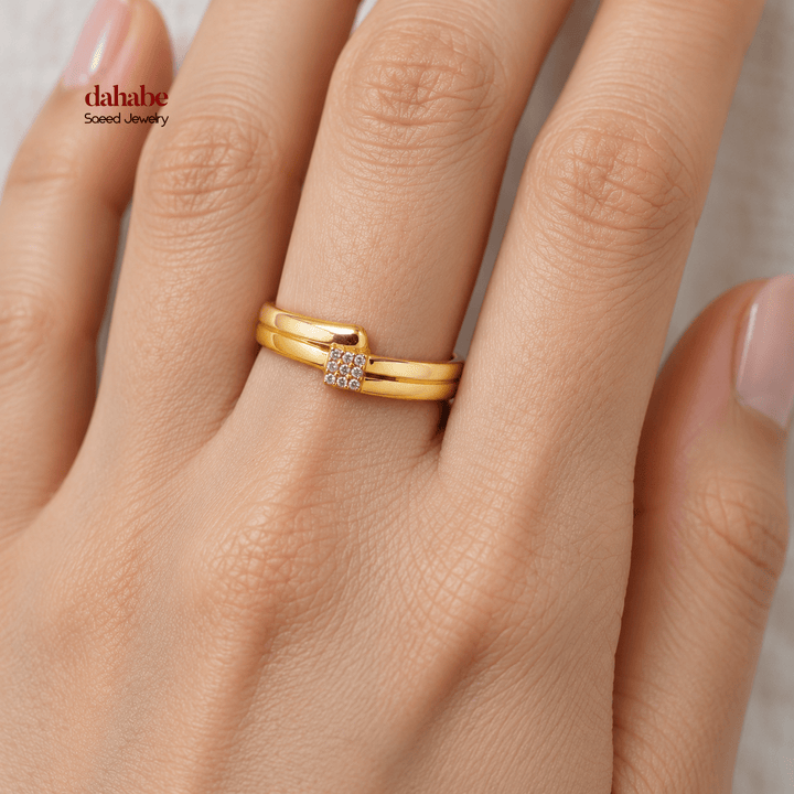 21K Gold Nail Ring with Clear Accents
