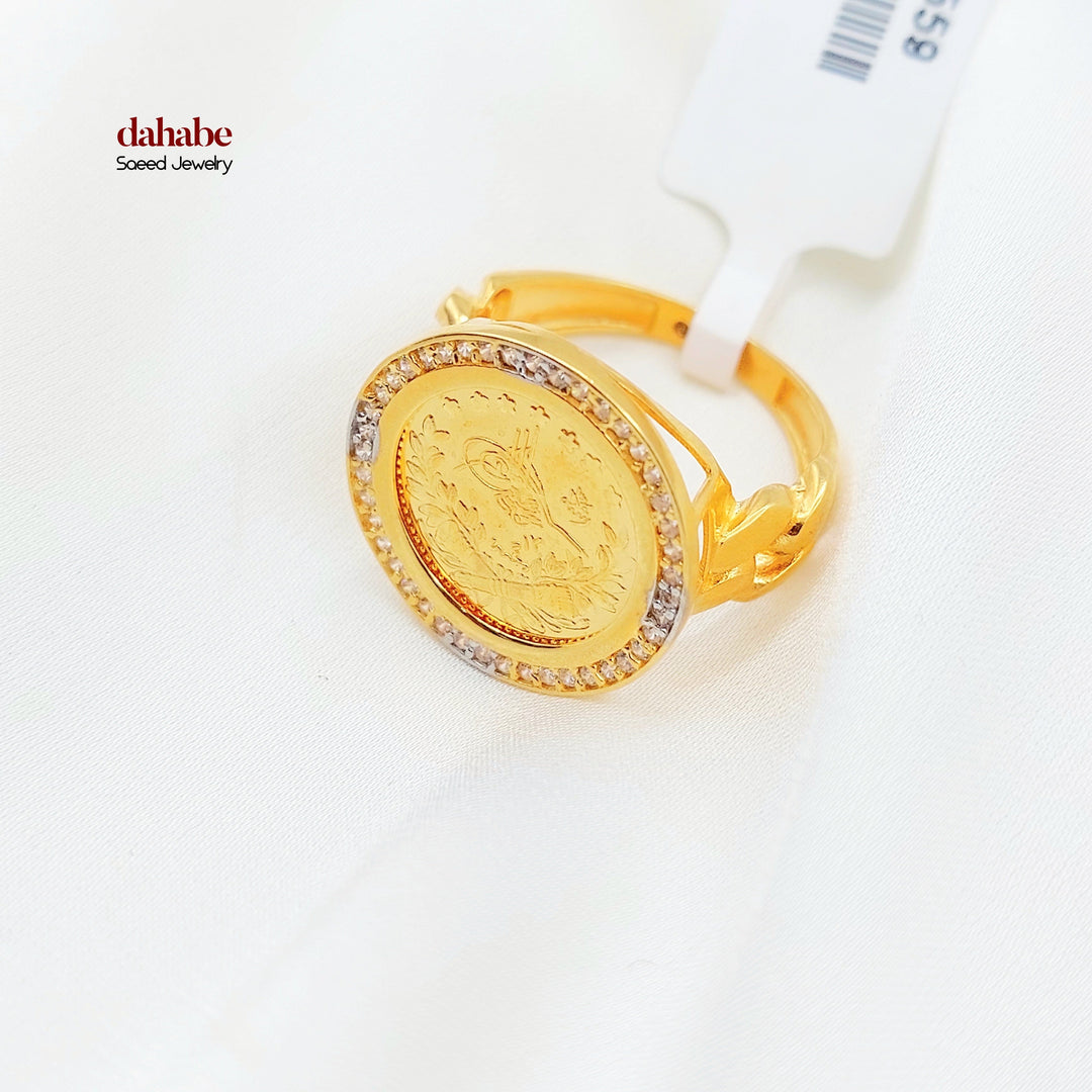 21K Gold Ottoman Coin-Inspired Halo Ring