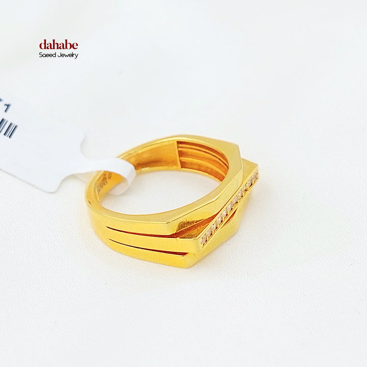 Zircon Studded Deluxe Ring Made of 21K Gold by Saeed Jewelry 