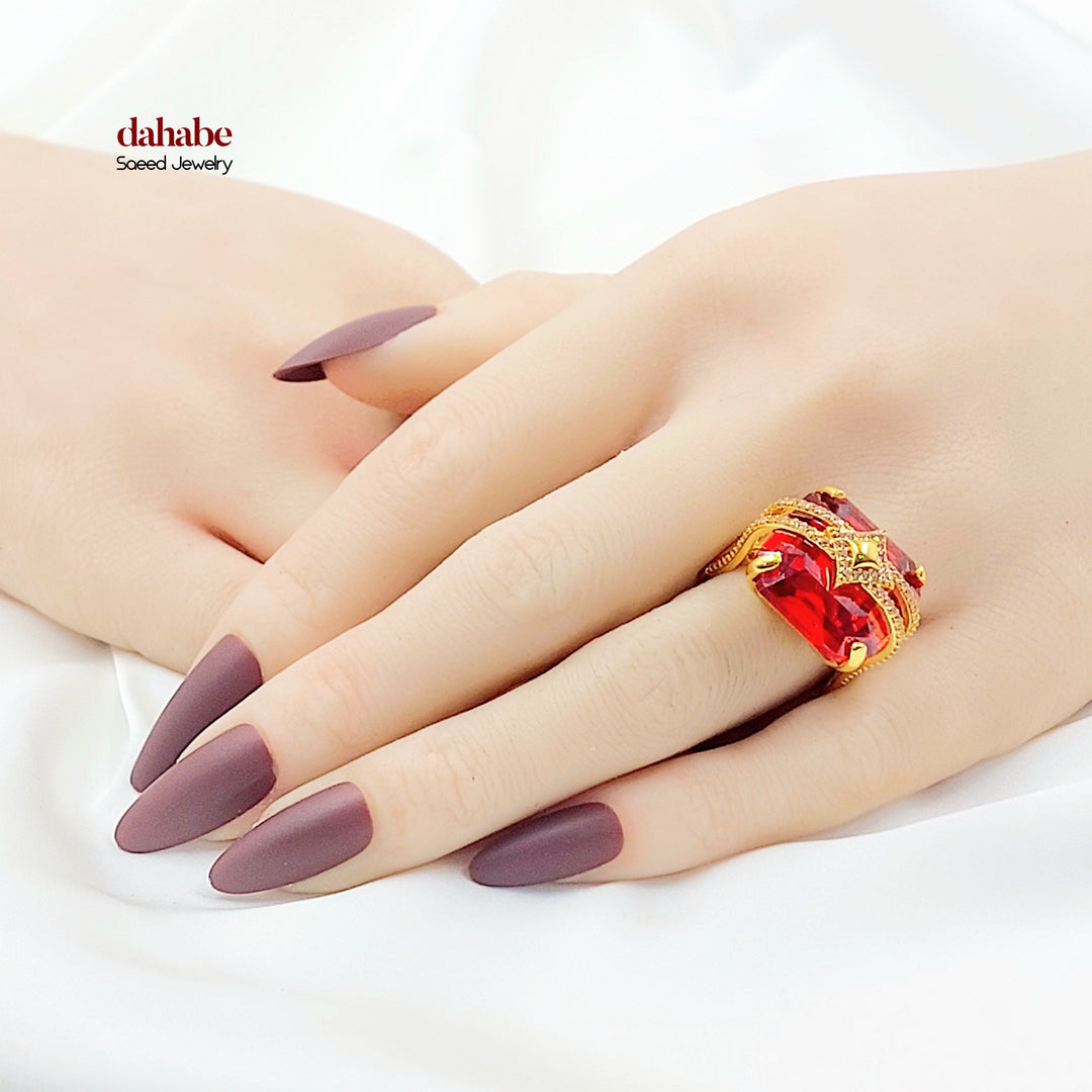 21K خاتم اكسترا مرصع-مجوهرات الشيخ سعيد-Saeed Jewelry 