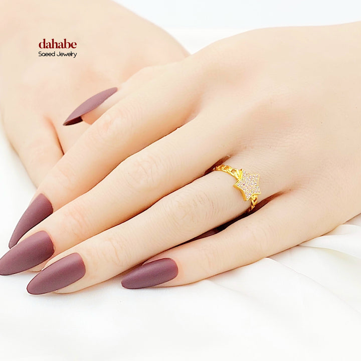 Zircon Studded Star Ring Made of 21K Gold by Saeed Jewelry 