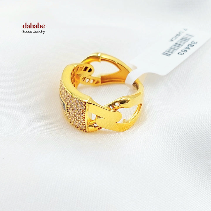Zircon Studded Cuban Links Ring Made of 21K Gold by Saeed Jewelry 