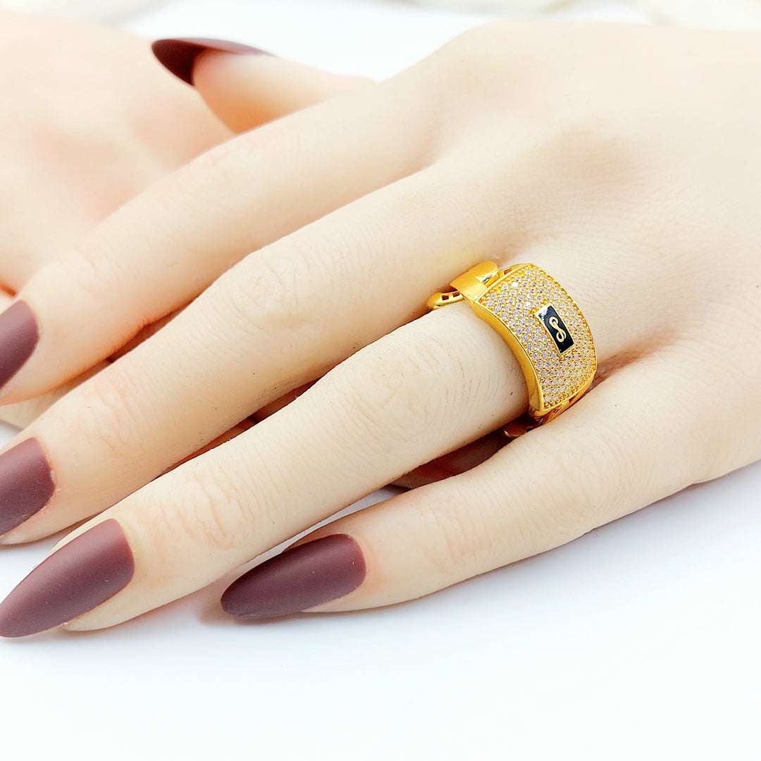 Zircon Studded Cuban Links Ring Made of 21K Gold by Saeed Jewelry 