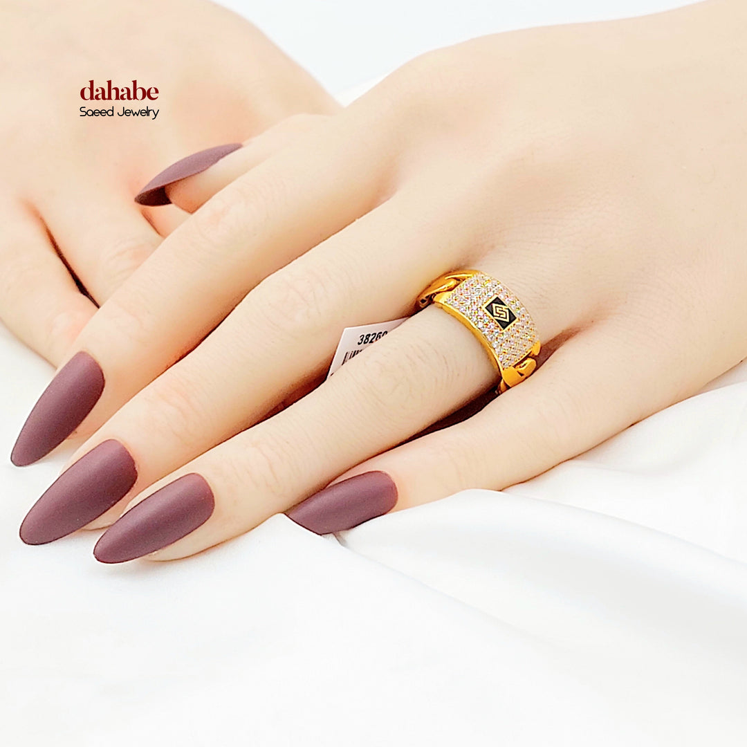 Zircon Studded Cuban Links Ring Made of 21K Gold by Saeed Jewelry 