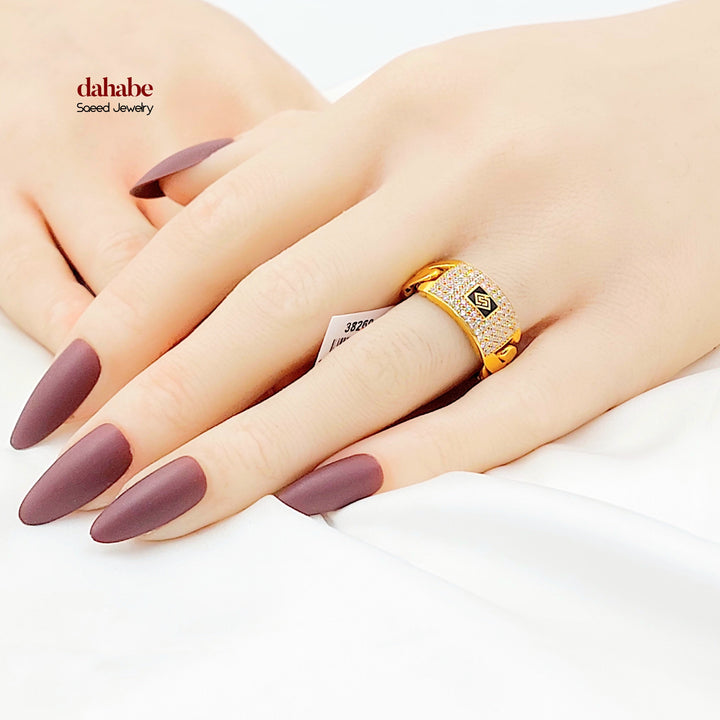 Zircon Studded Cuban Links Ring Made of 21K Gold by Saeed Jewelry 