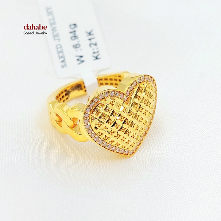Zircon Studded Heart Ring Made of 21K Gold by Saeed Jewelry 