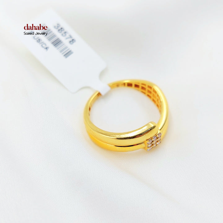 21K Gold Nail Ring with Clear Accents