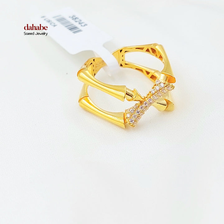 Zircon Studded Deluxe Ring Made of 21K Gold by Saeed Jewelry 