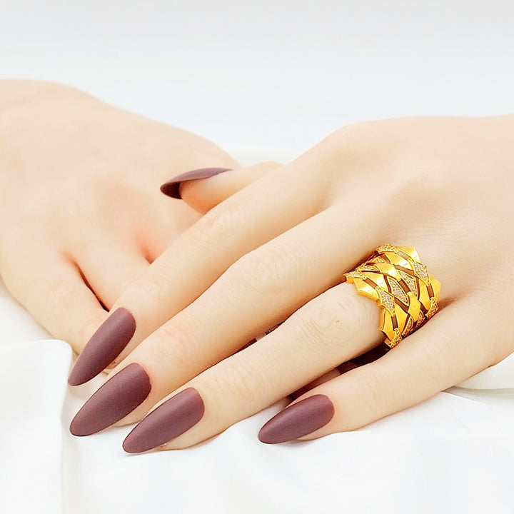 Zircon Studded Deluxe Ring Made of 21K Gold by Saeed Jewelry 