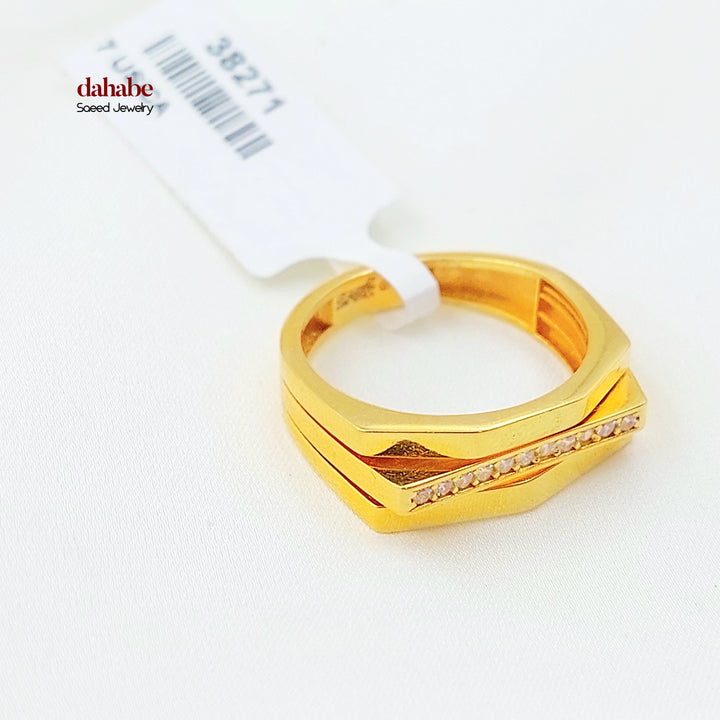 Zircon Studded Deluxe Ring Made of 21K Gold by Saeed Jewelry 