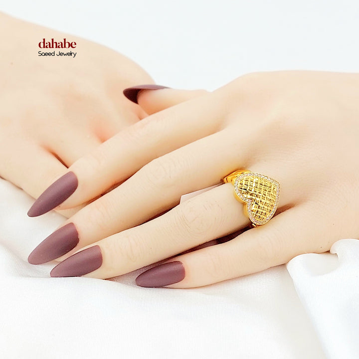Zircon Studded Heart Ring Made of 21K Gold by Saeed Jewelry 