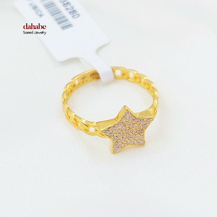 Zircon Studded Star Ring Made of 21K Gold by Saeed Jewelry 