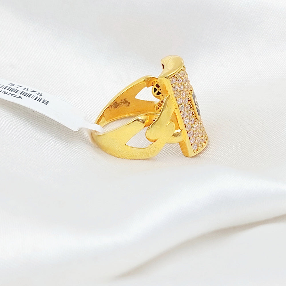 Zircon Studded Cuban Links Ring Made of 21K Gold by Saeed Jewelry 
