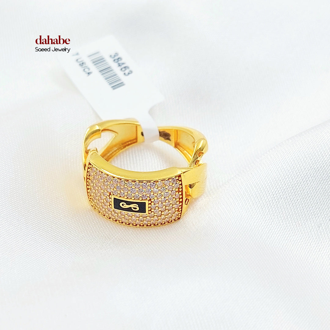 Zircon Studded Cuban Links Ring Made of 21K Gold by Saeed Jewelry 