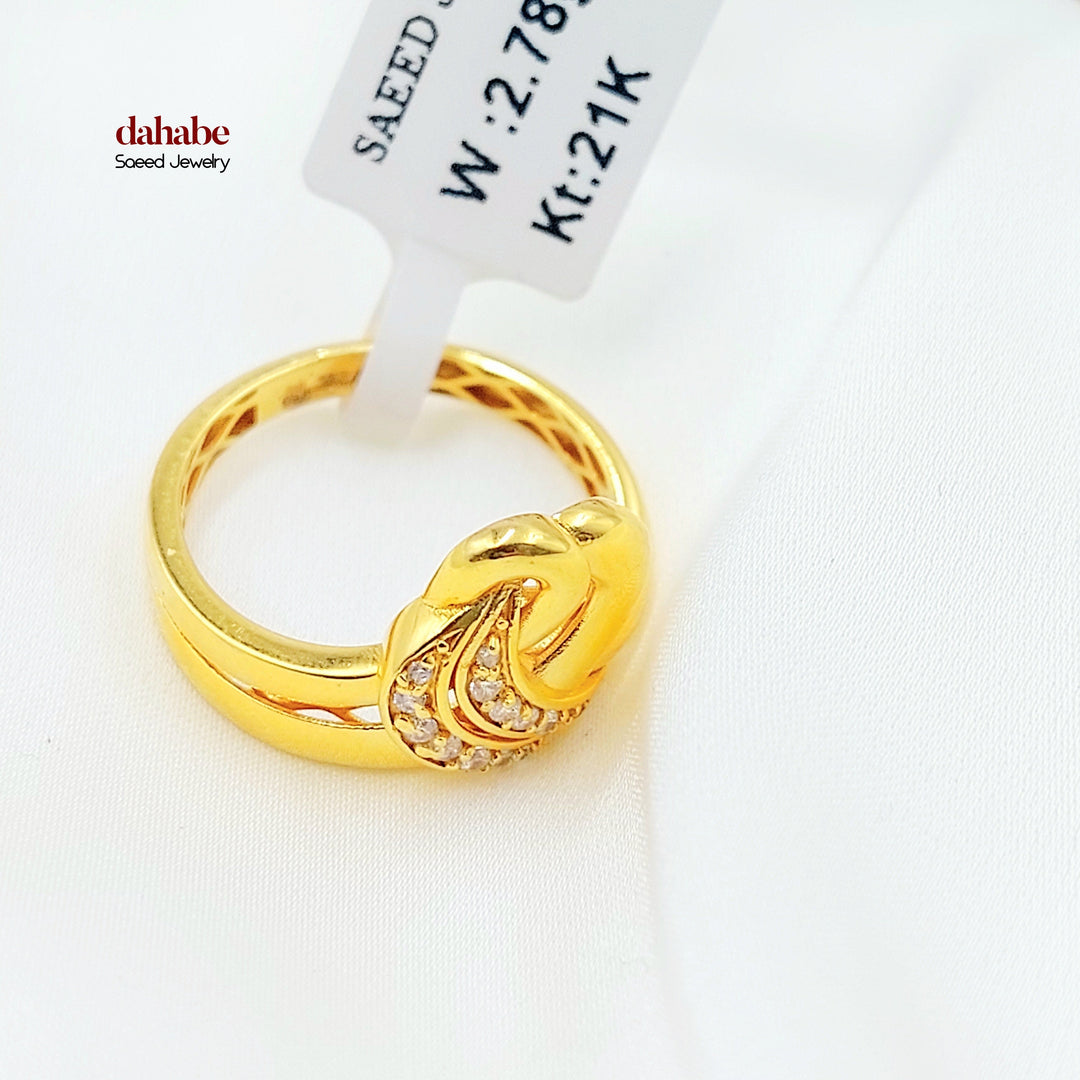 21K Gold Knot Ring with Clear Accents