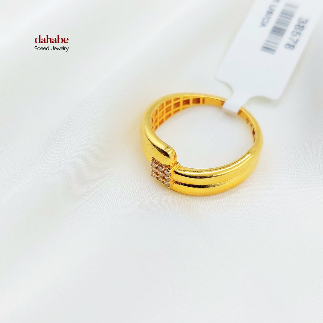 21K Gold Nail Ring with Clear Accents