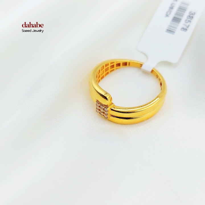 21K Gold Nail Ring with Clear Accents