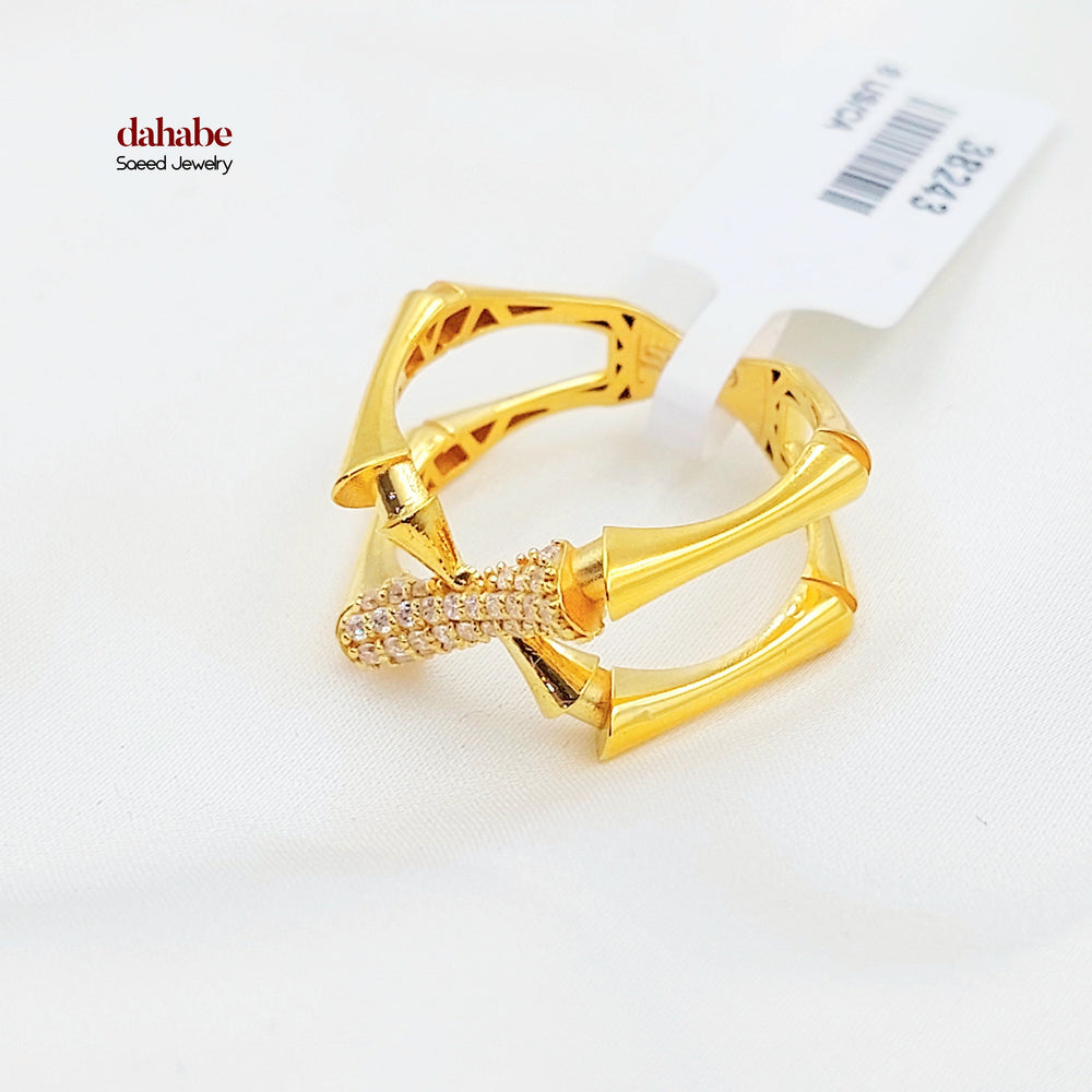 Zircon Studded Deluxe Ring Made of 21K Gold by Saeed Jewelry 