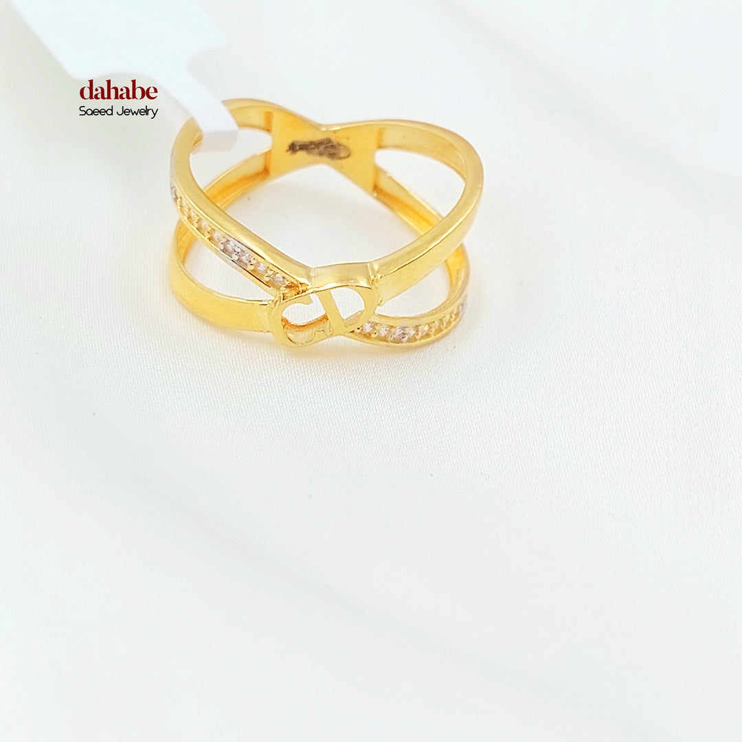 Zircon Studded X Style Ring Made of 21K Gold by Saeed Jewelry 