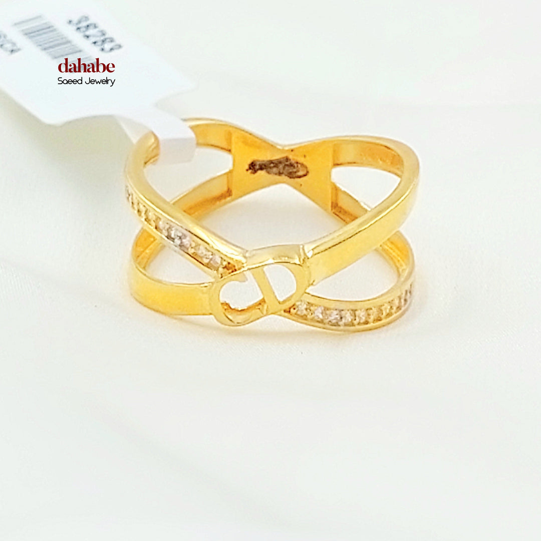 Zircon Studded X Style Ring Made of 21K Gold by Saeed Jewelry 
