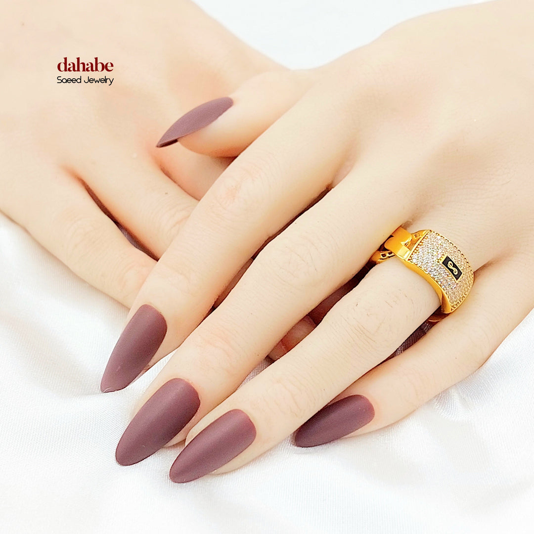 Zircon Studded Cuban Links Ring Made of 21K Gold by Saeed Jewelry 