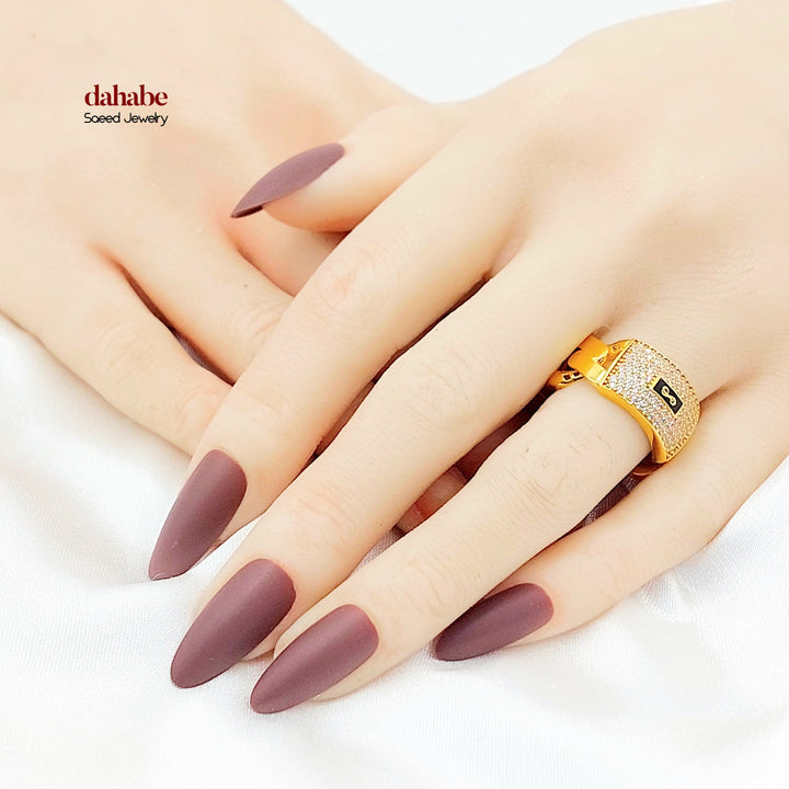 Zircon Studded Cuban Links Ring Made of 21K Gold by Saeed Jewelry 