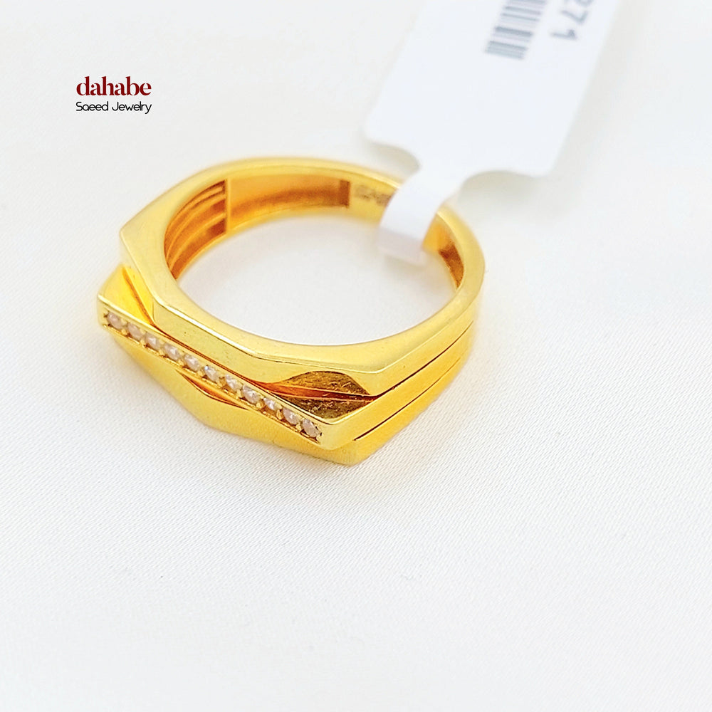 Zircon Studded Deluxe Ring Made of 21K Gold by Saeed Jewelry 