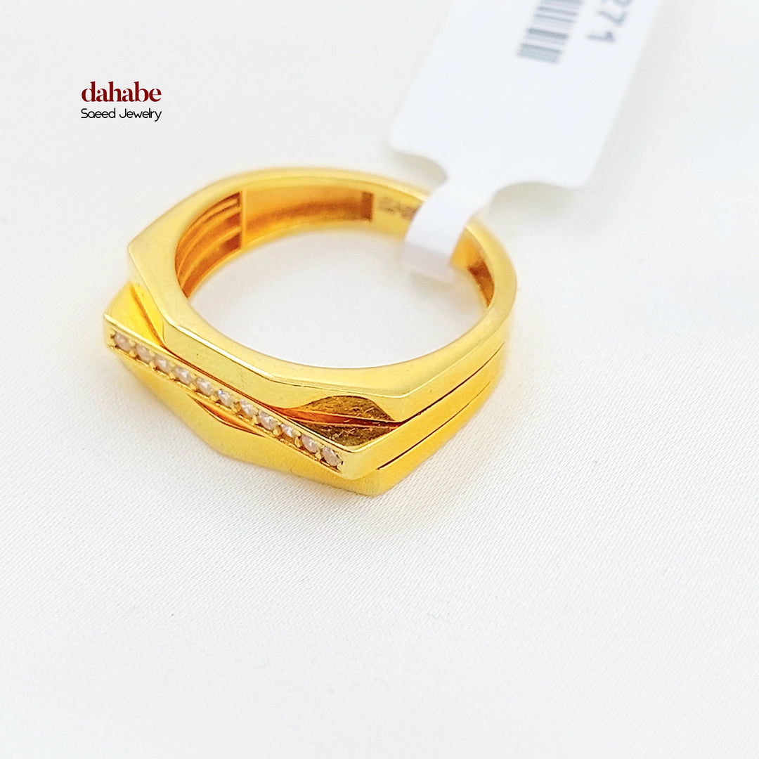 Zircon Studded Deluxe Ring Made of 21K Gold by Saeed Jewelry 