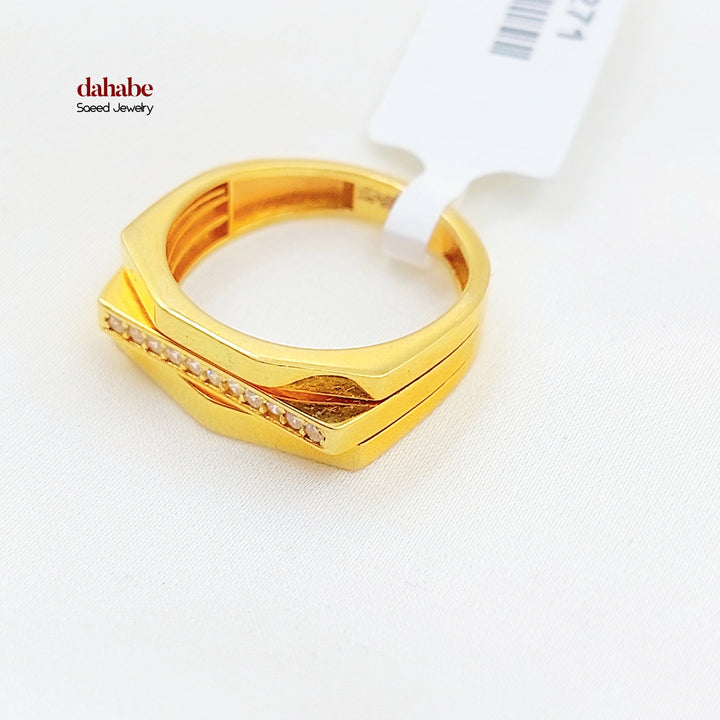Zircon Studded Deluxe Ring Made of 21K Gold by Saeed Jewelry 