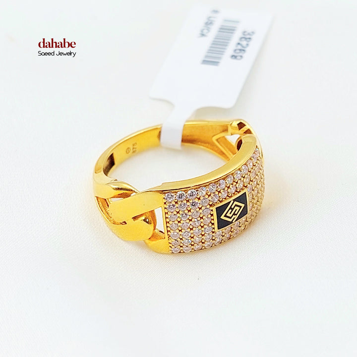 Zircon Studded Cuban Links Ring Made of 21K Gold by Saeed Jewelry 