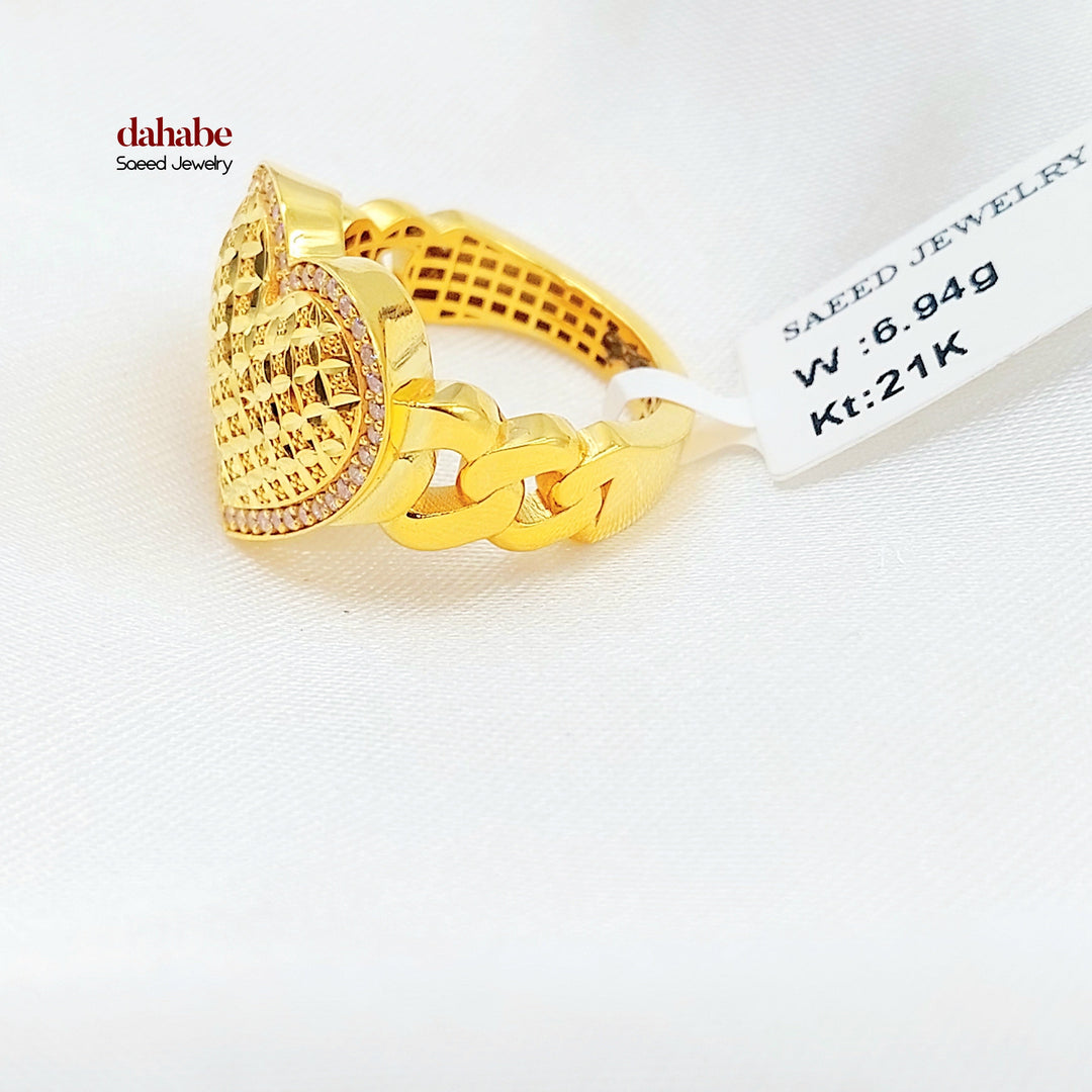 Zircon Studded Heart Ring Made of 21K Gold by Saeed Jewelry 