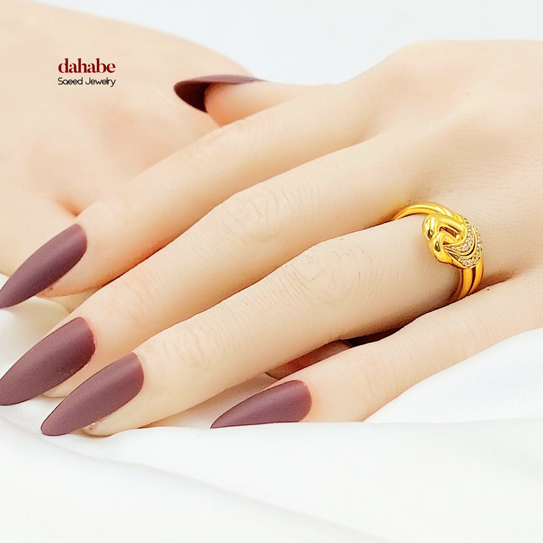 21K Gold Knot Ring with Clear Accents
