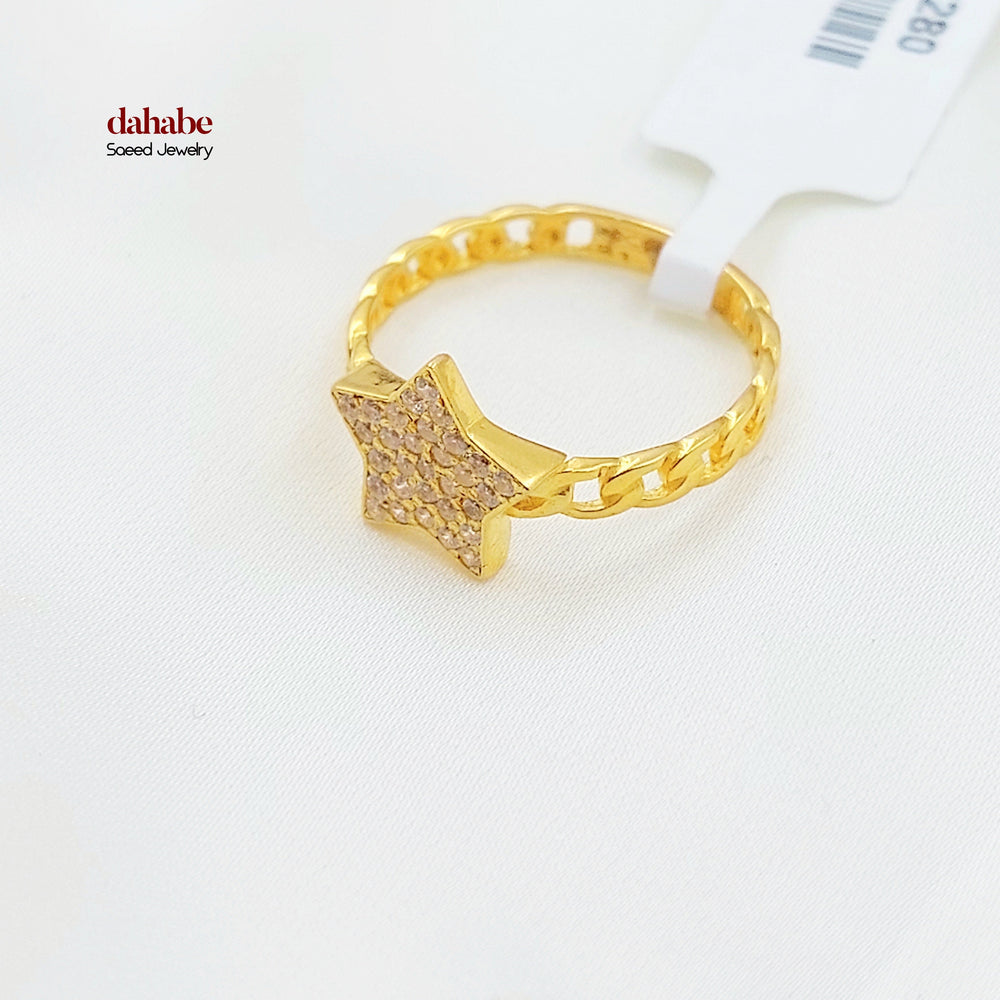 Zircon Studded Star Ring Made of 21K Gold by Saeed Jewelry 