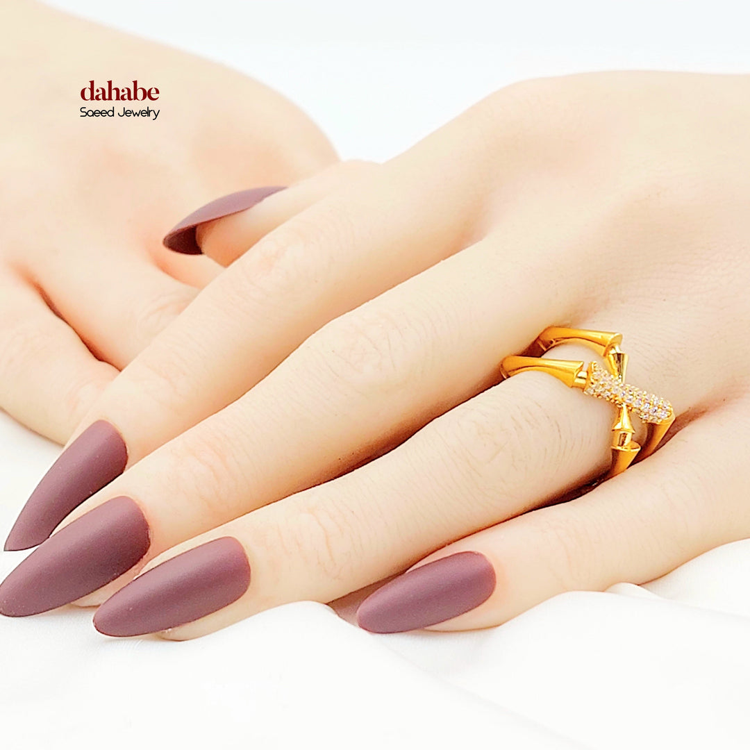 Zircon Studded Deluxe Ring Made of 21K Gold by Saeed Jewelry 