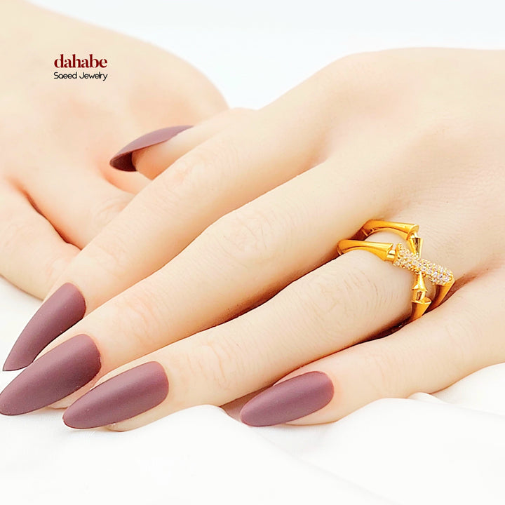 Zircon Studded Deluxe Ring Made of 21K Gold by Saeed Jewelry 