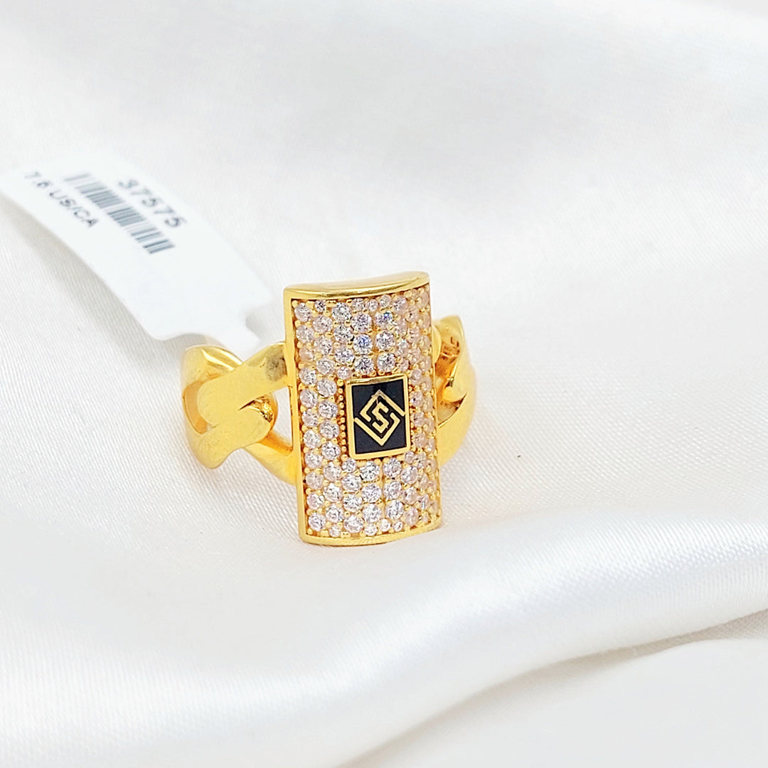 Zircon Studded Cuban Links Ring Made of 21K Gold by Saeed Jewelry 