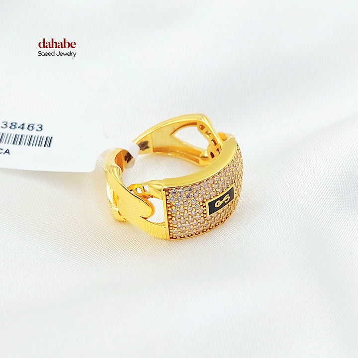 Zircon Studded Cuban Links Ring Made of 21K Gold by Saeed Jewelry 