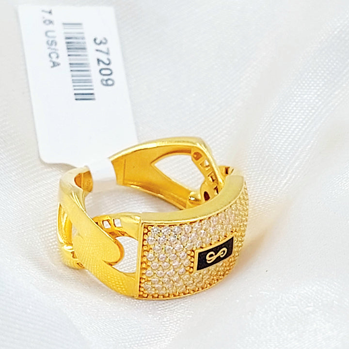 Zircon Studded Cuban Links Ring Made of 21K Gold by Saeed Jewelry 