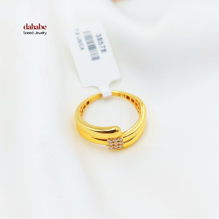 21K Gold Nail Ring with Clear Accents