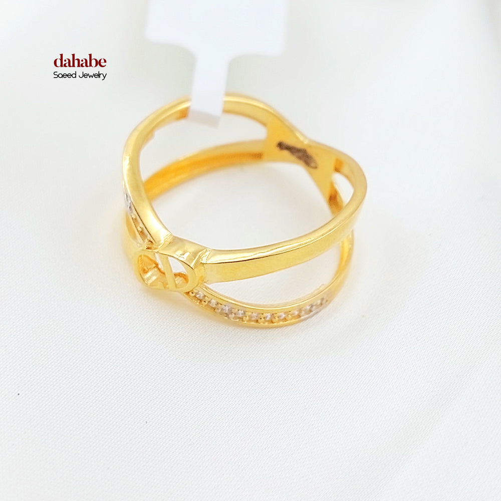 Zircon Studded X Style Ring Made of 21K Gold by Saeed Jewelry 